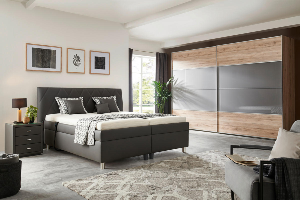 POLSTERBETT Matratze, gepolstertes Kopfteil, Lattenrost, motorische Verstellbarkeit, Bettkasten 180/200 cm  in Anthrazit  - Anthrazit/Silberfarben, KONVENTIONELL, Holz/Textil (180/200cm) - Esposa