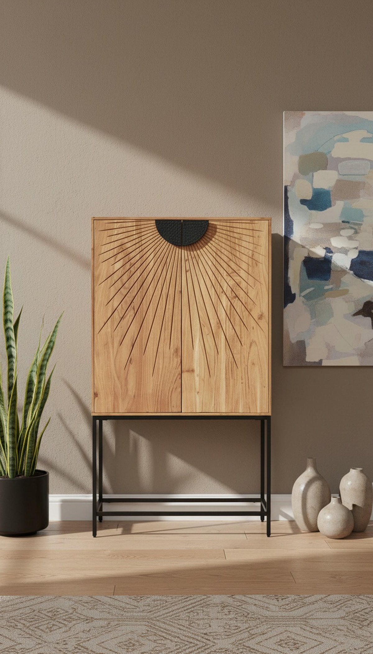 BARSCHRANK Akazie vollmassiv Schwarz, Akaziefarben  - Schwarz/Akaziefarben, Trend, Holz/Metall (90/160/42cm) - Landscape