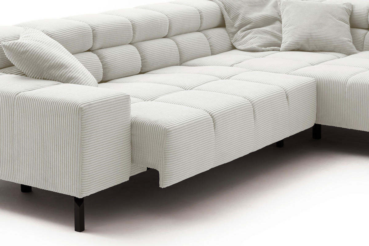 ECKSOFA in Cord Weiss  - Weiss/Schwarz, Design, Textil/Metall (321/216cm) - Hom`in