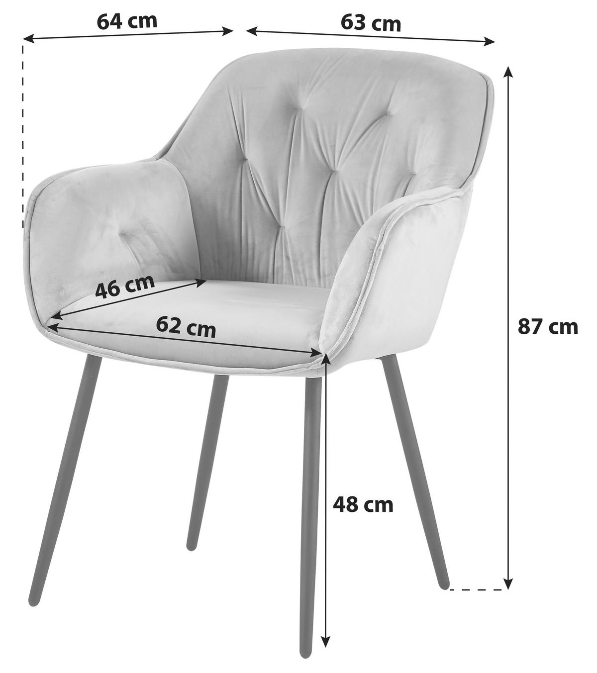 ARMLEHNSTUHL   Samt  - Schwarz/Grau, MODERN, Textil/Metall (63/87/64cm) - MID.YOU