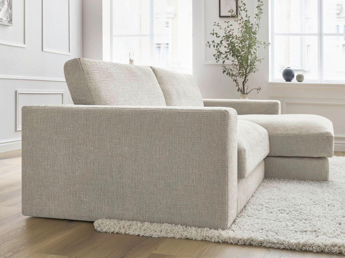 ECKSOFA Ottomane rechts  LEONARD  Beige Struktur  - Beige/Schwarz, MODERN, Kunststoff/Textil (274/159cm)