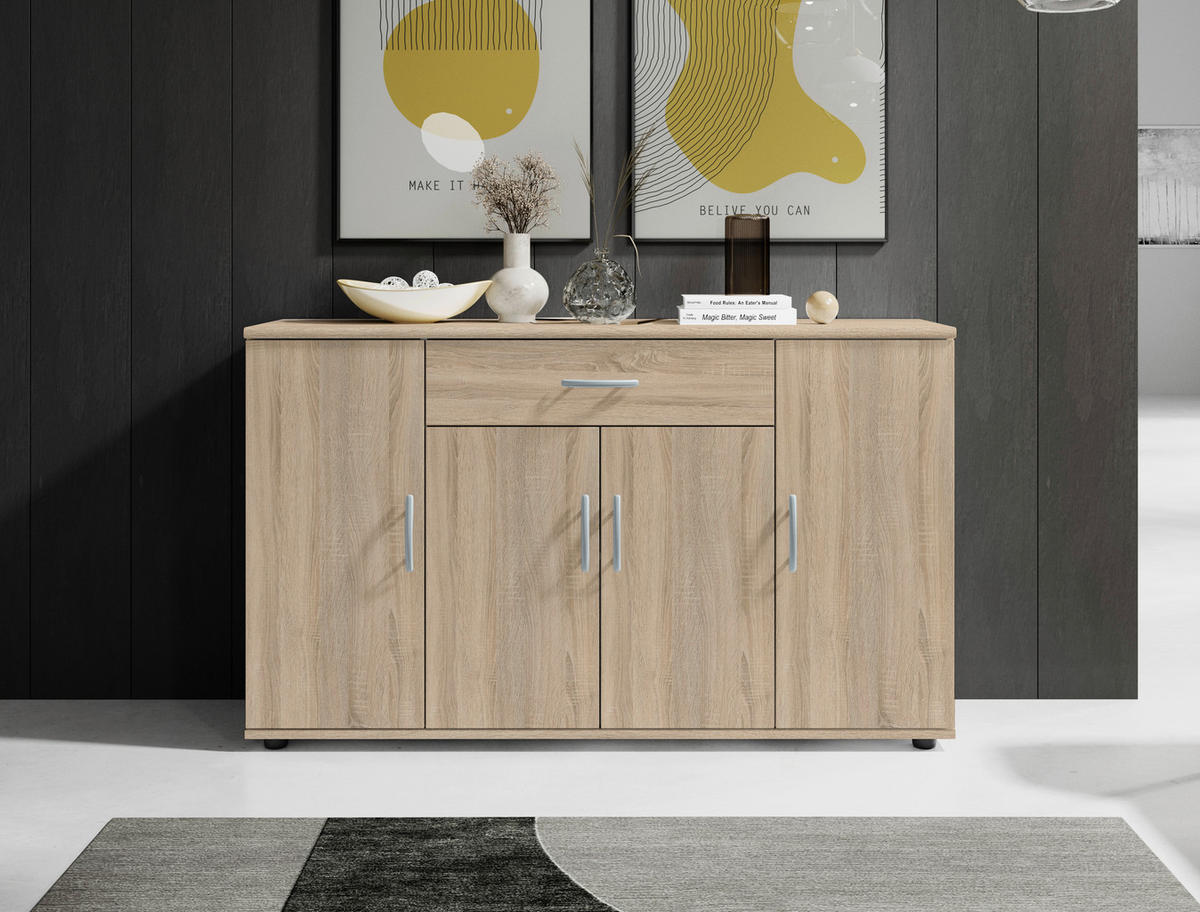 KOMÓD 118/70/30 cm  - ezüst/Sonoma tölgy, Design, műanyag/faalapú anyag (118/70/30cm) - Boxxx