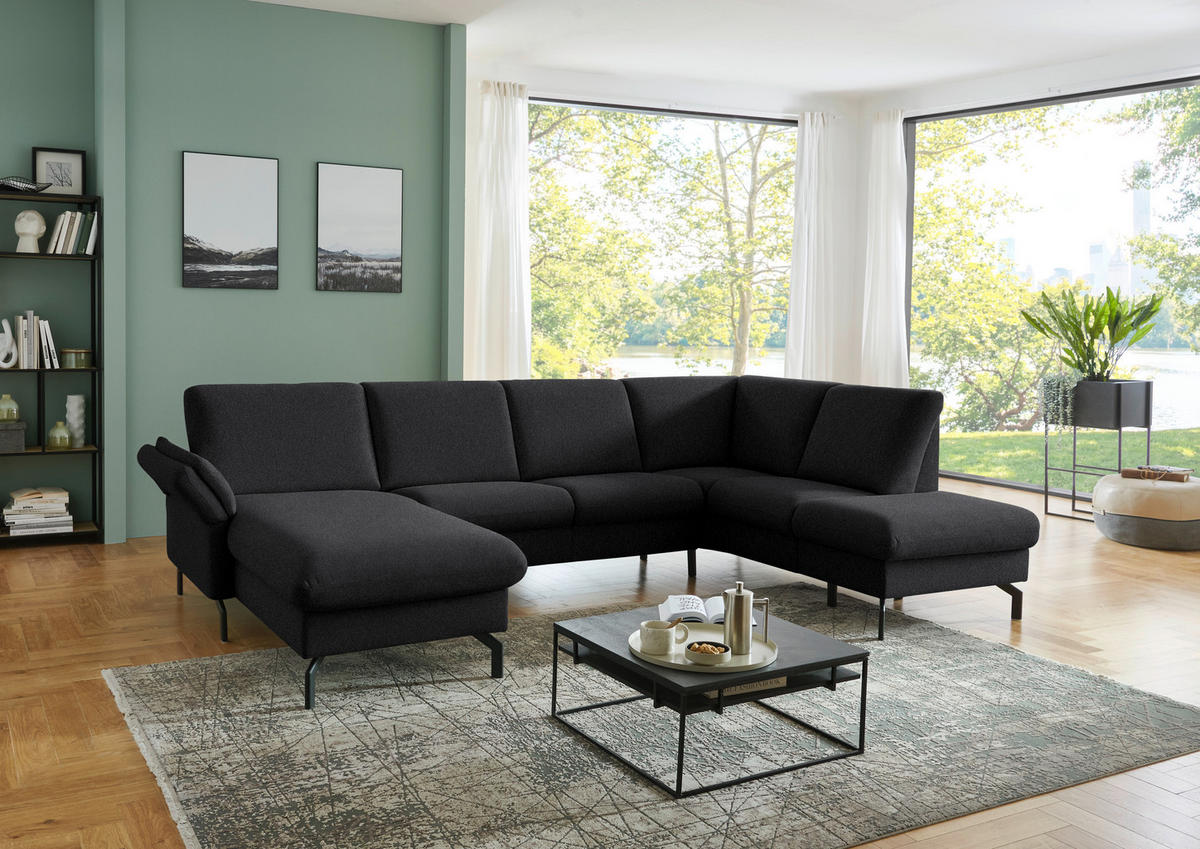 WOHNLANDSCHAFT  in Flachgewebe Schwarz  - Schwarz, KONVENTIONELL, Textil/Metall (170/307/190cm) - Beldomo Comfort