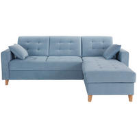 ECKSOFA Hellblau Samt Zierkissen, Bettkasten  - Naturfarben/Hellblau, Design, Holz/Textil (231/160cm) - Livetastic