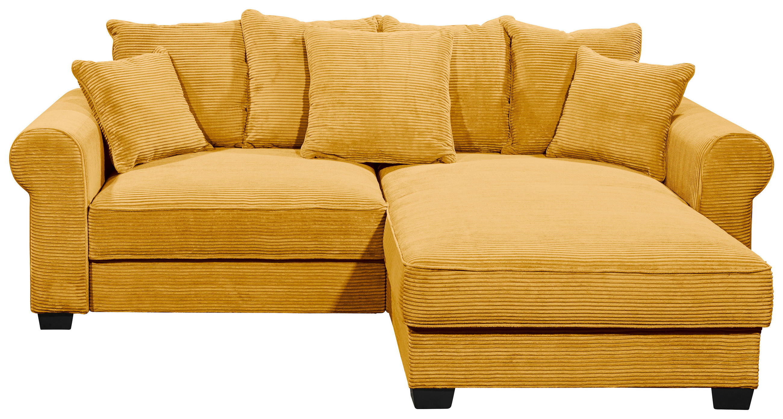 ECKSOFA Gelb Cord Zierkissen, Rückenkissen, Schlaffunktion, Rücken echt, Stauraum, Liegefläche im Originalstoff  - Gelb/Schwarz, KONVENTIONELL, Kunststoff/Textil (255/185cm) - Hom`in