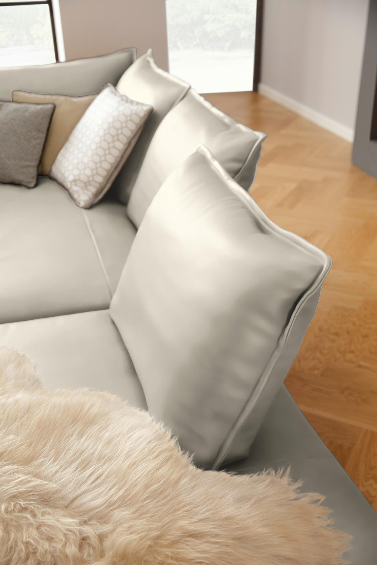ECKSOFA in Echtleder Hellgrau  - Hellgrau/Schwarz, Design, Leder/Metall (340/272cm) - W.Schillig