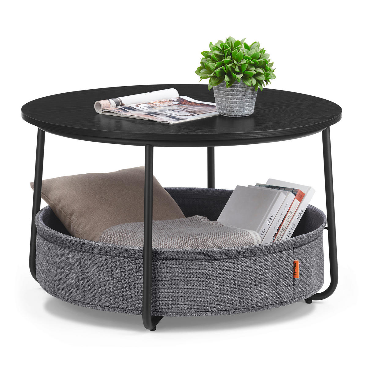 COUCHTISCH rund Grau, Schwarz  - Schwarz/Grau, Trend, Holzwerkstoff/Textil (75/45/75cm) - MID.YOU