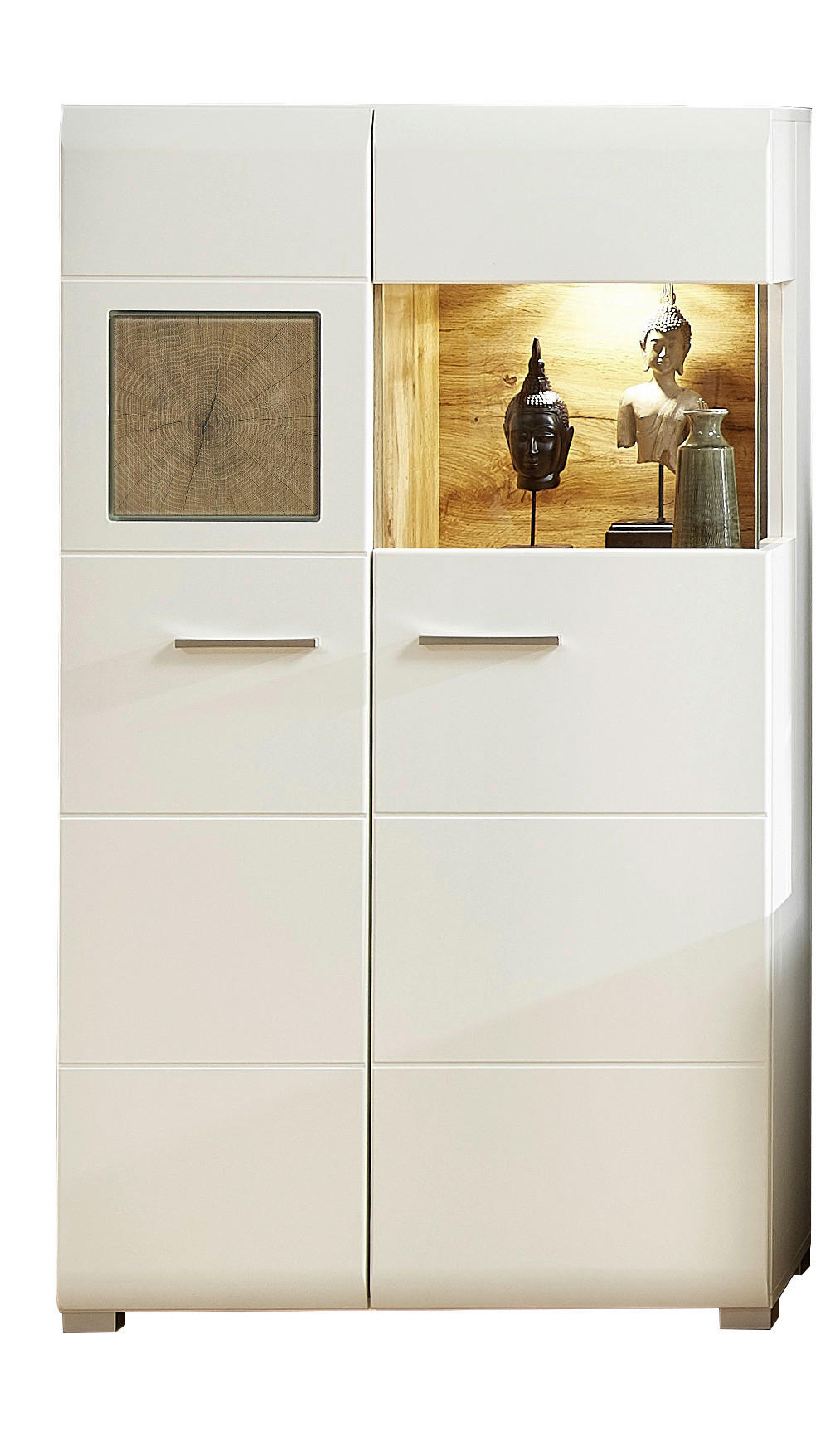 VITRINA, bela, barve hrasta - barve kroma/srebrne barve, Design, kovina/umetna masa (80/139/37cm) - Hom`in