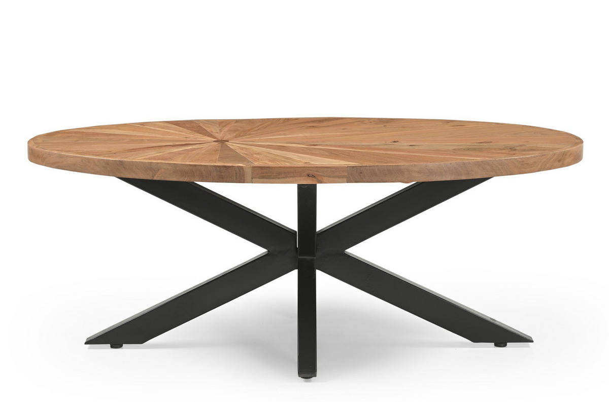 COUCHTISCH 120/60/46 cm Akazie vollmassiv oval Naturfarben  - Schwarz/Naturfarben, Design, Holz/Metall (120/60/46cm) - Livetastic