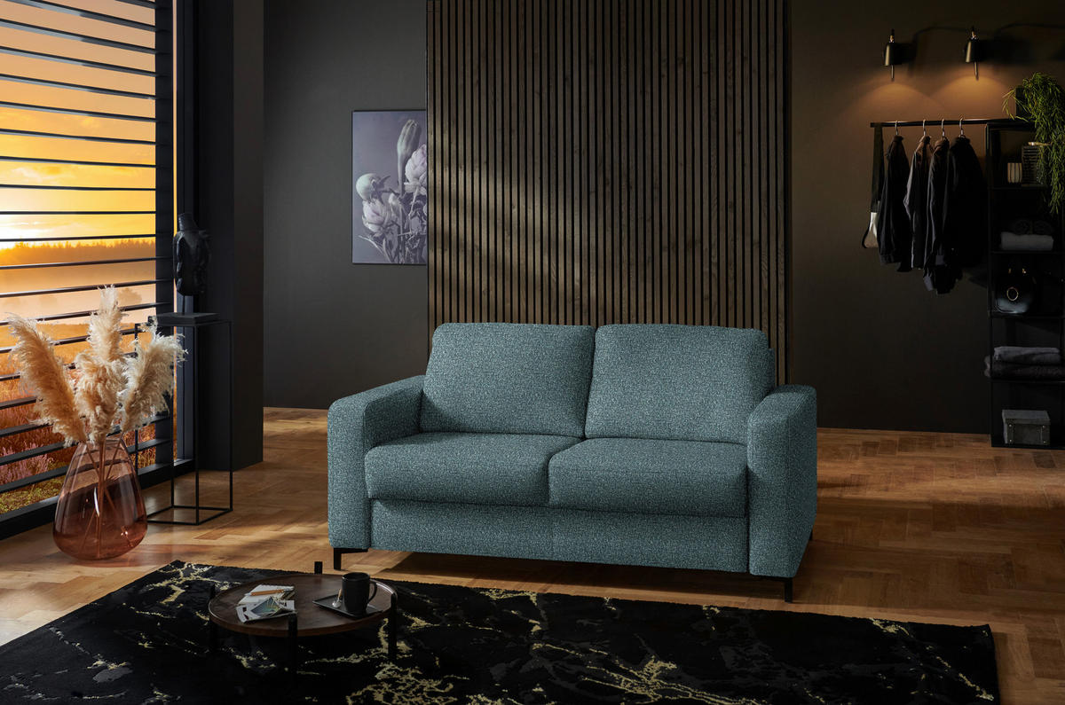 SCHLAFSOFA Webstoff Blaugrau Fussart wählbar, Stoffauswahl, Schlafen auf Sitzhöhe, Rückenfutter, Armteil links, Armteil rechts  - Blaugrau/Schwarz, Konventionell, Textil/Metall (196/87/103cm) - Dieter Knoll
