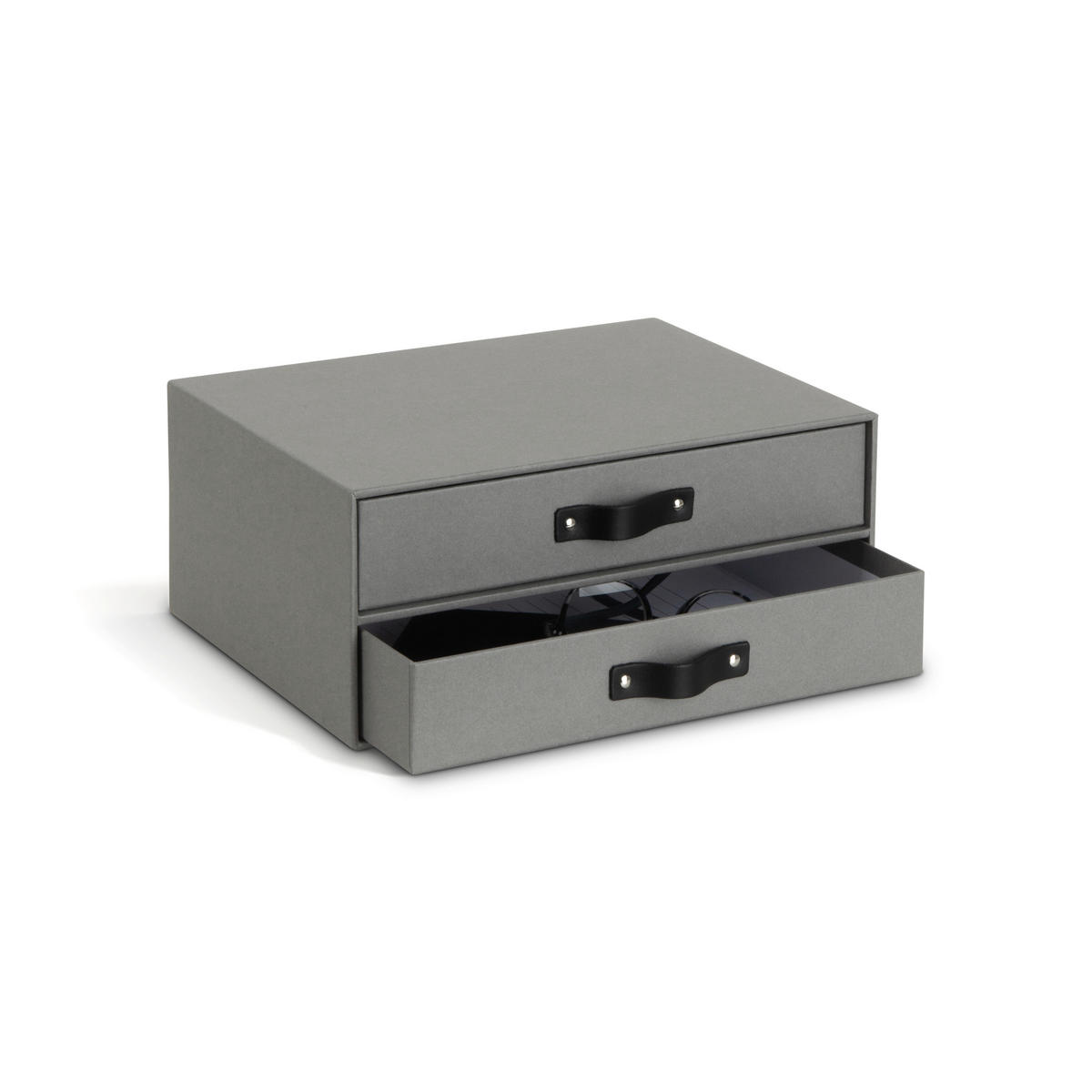 SCHUBLADENBOX    25.5/33.5/14.5 cm  - Grau, Basics, Karton/Leder (25.5/33.5/14.5cm)