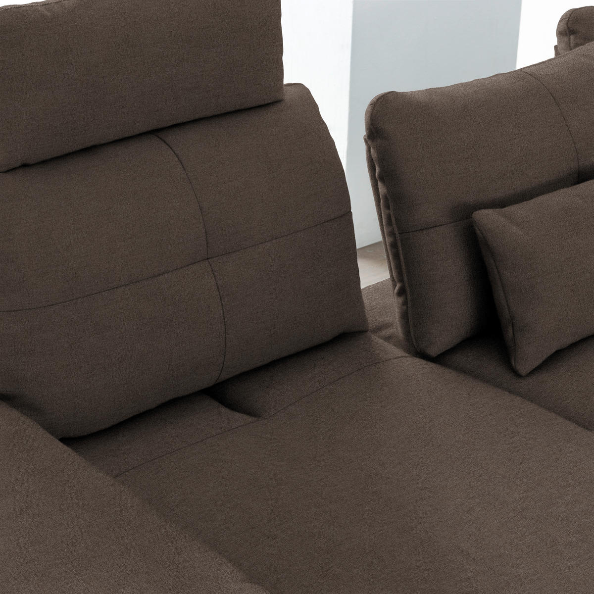 ECKSOFA in Flachgewebe Dunkelbraun  - Dunkelbraun/Schwarz, Design, Textil/Metall (344/271cm) - Chilliano
