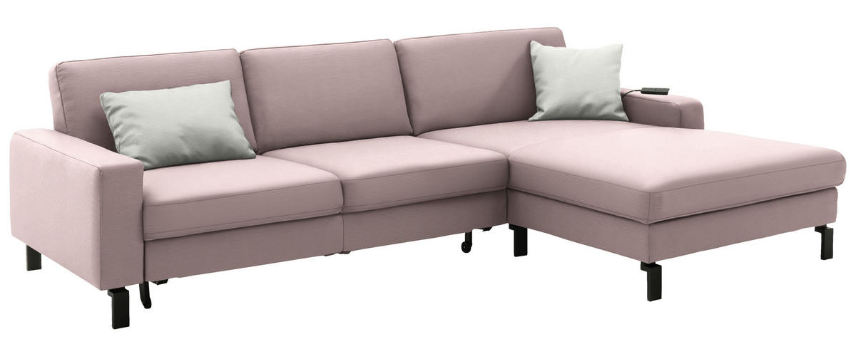 ECKSOFA  in Cord Rosa Rücken echt, Sitztiefenverstellung  298/185 cm  - Schwarz/Rosa, Design, Textil/Metall (298/185cm) - Pure Home Lifestyle