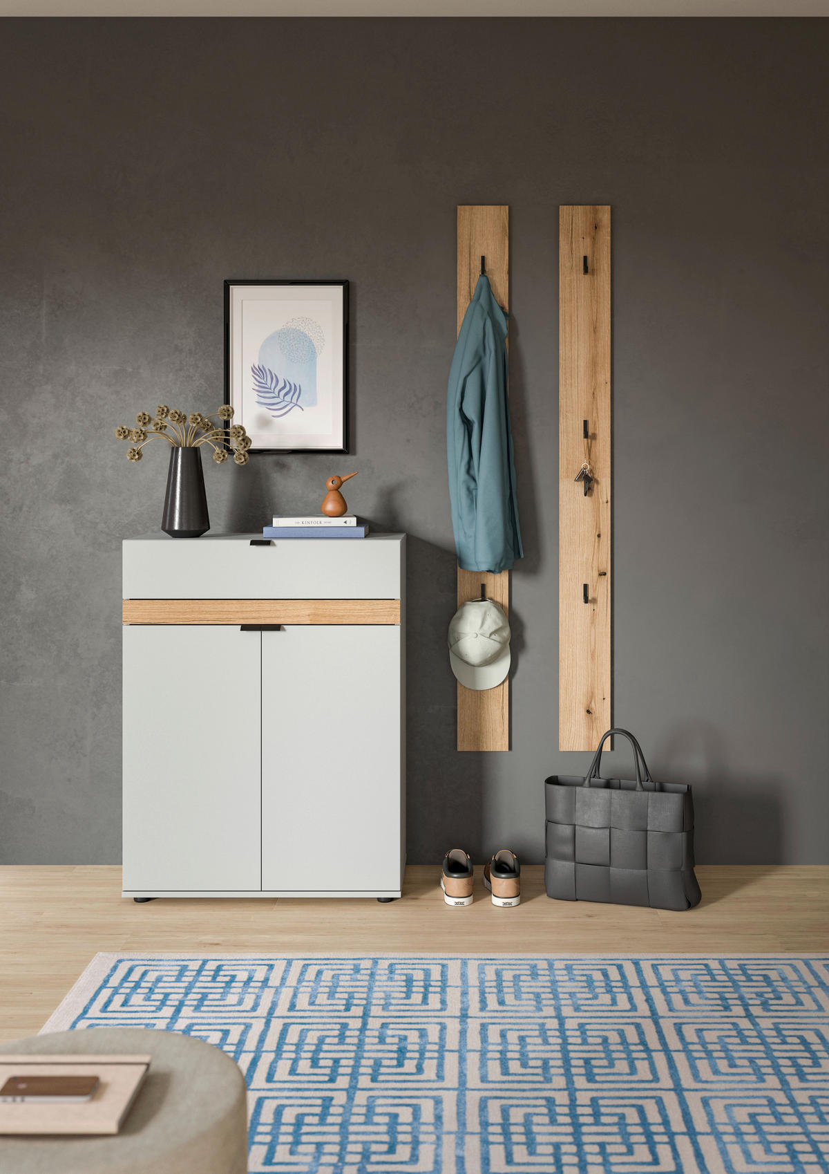 GARDEROBE 3-teilig  in 150/194/37 cm  - Eiche dunkel/Grau, Design, Holzwerkstoff (150/194/37cm) - Livetastic