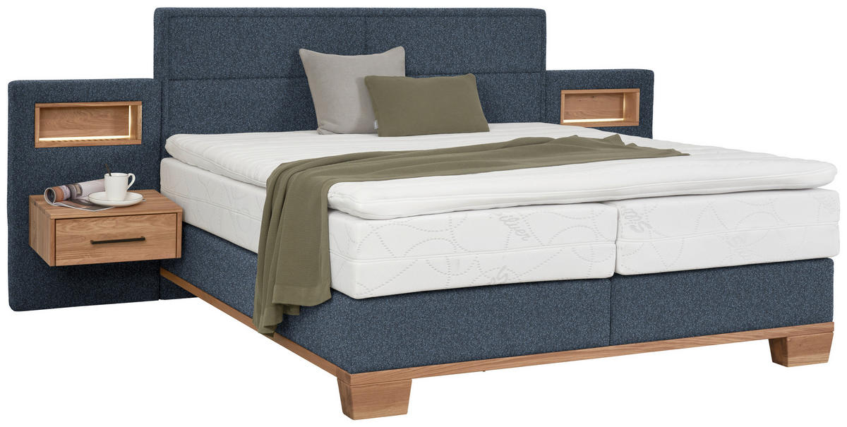BOXSPRINGBETT 180/200 cm  in Eichefarben, Dunkelblau  - Eichefarben/Dunkelblau, Natur, Holz/Textil (180/200cm) - Valnatura
