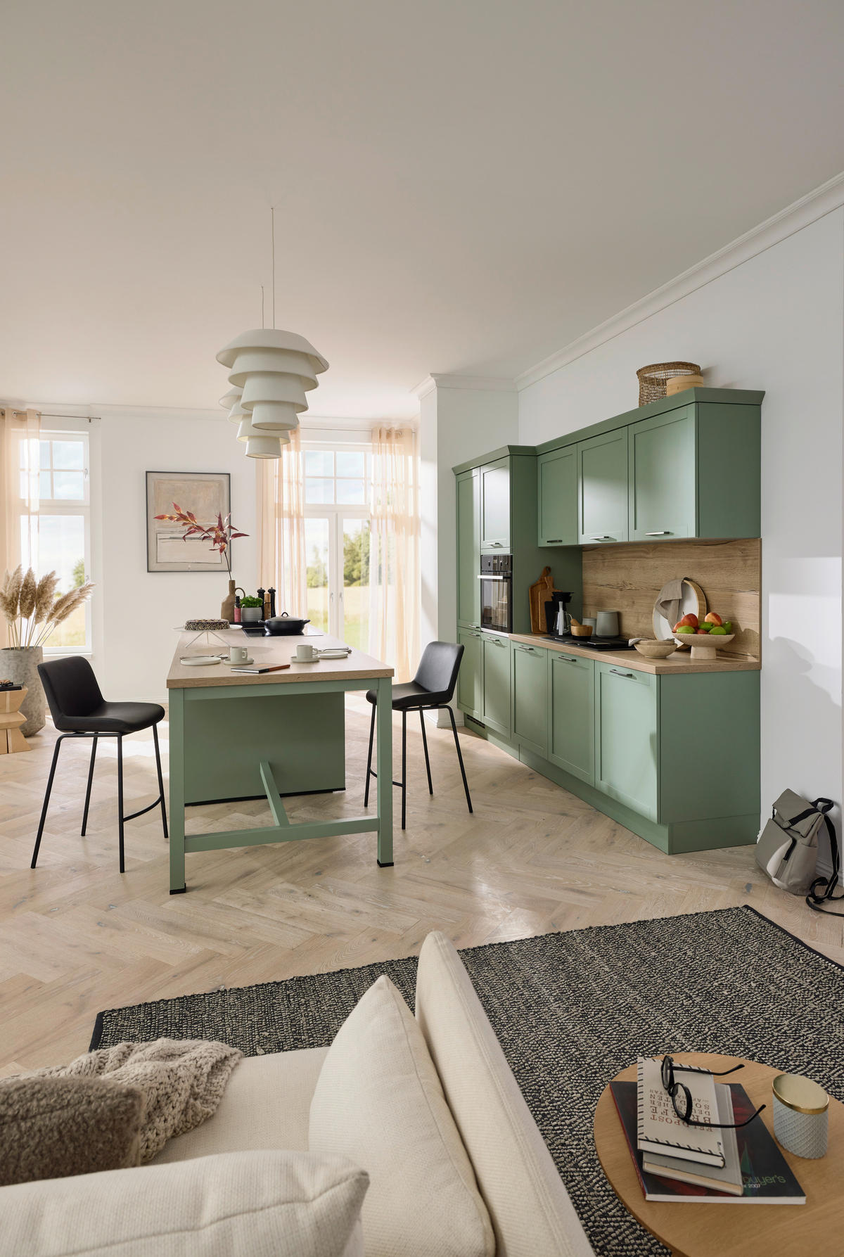 EINBAUKÜCHE   - Eukalyptusholzfarben/Grün, Design, Holzwerkstoff - Novel