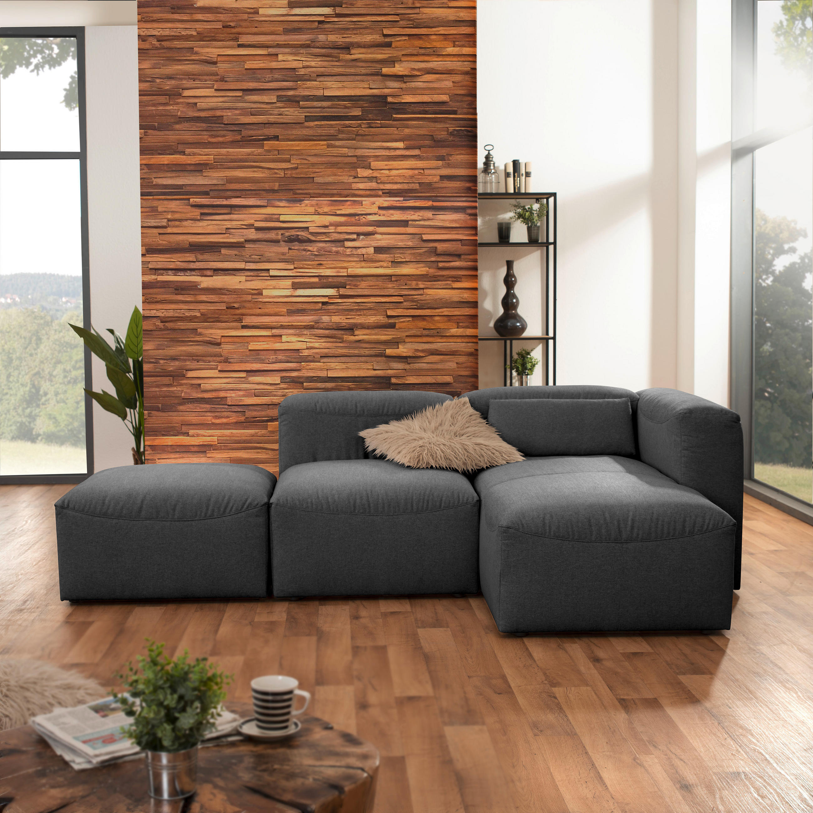 ECKSOFA LENA Anthrazit Flachgewebe - Anthrazit, Design, Kunststoff/Textil (250/73/160cm) - Max Winzer