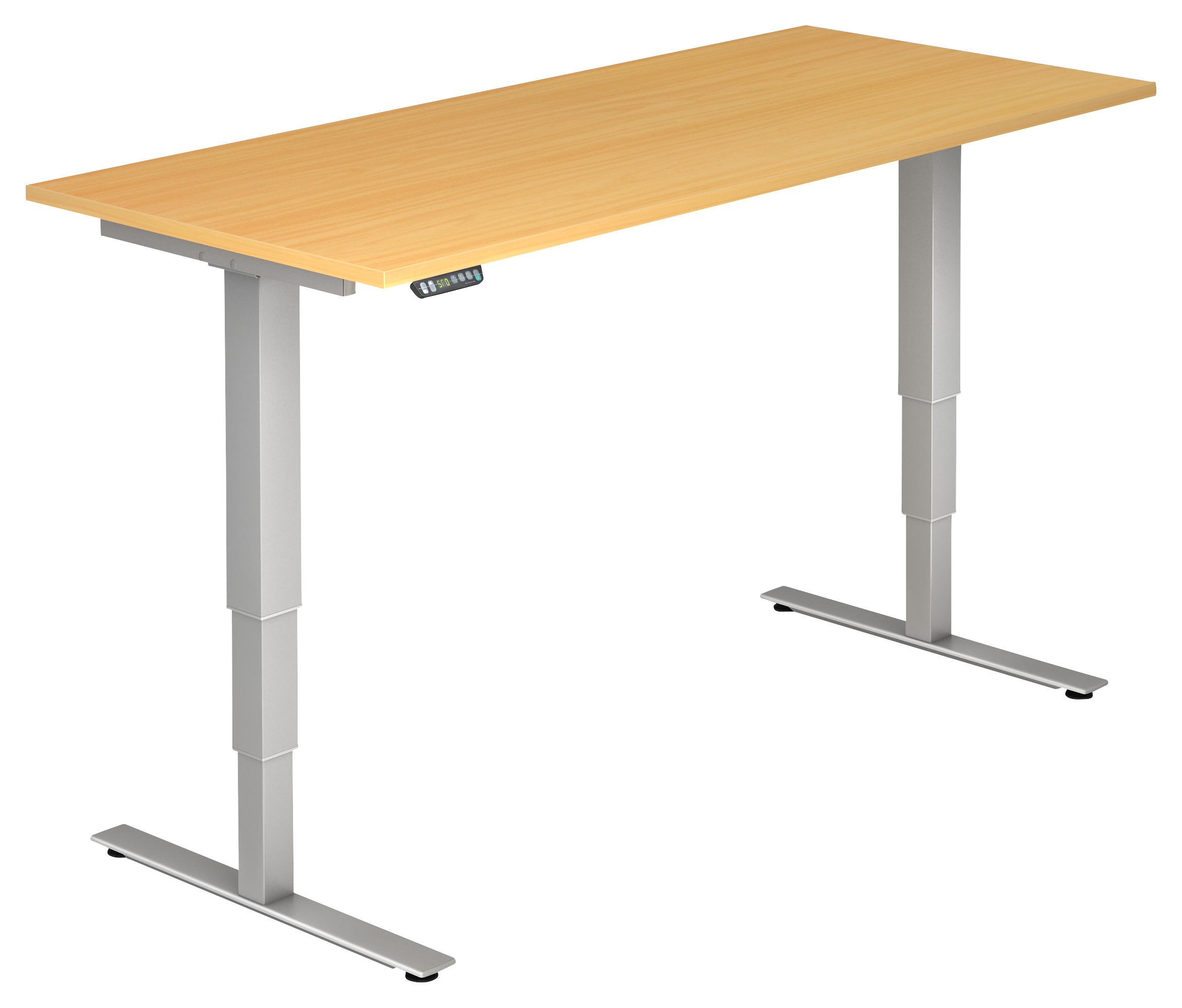 SCHREIBTISCH 180/80/63,5-128,5 cm  in Silberfarben, Buchefarben  - Silberfarben/Buchefarben, KONVENTIONELL, Holzwerkstoff/Metall (180/80/63,5-128,5cm) - Venda