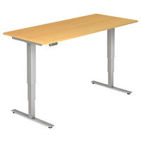 SCHREIBTISCH 180/80/63,5-128,5 cm  in Silberfarben, Buchefarben  - Silberfarben/Buchefarben, KONVENTIONELL, Holzwerkstoff/Metall (180/80/63,5-128,5cm) - Venda