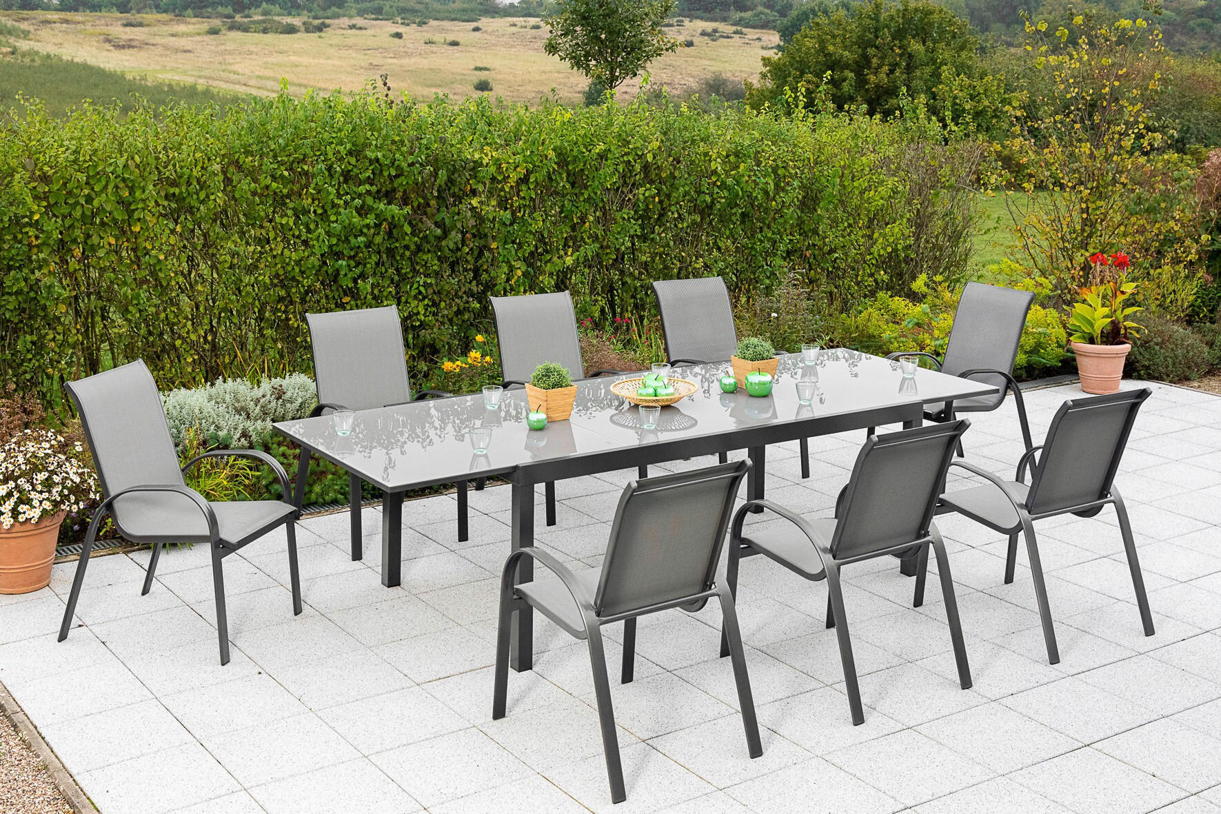 GARTENSET 9-teilig Aluminium 9-teilig  - Silberfarben/Graphitfarben, MODERN, Textil/Metall - Gardenson