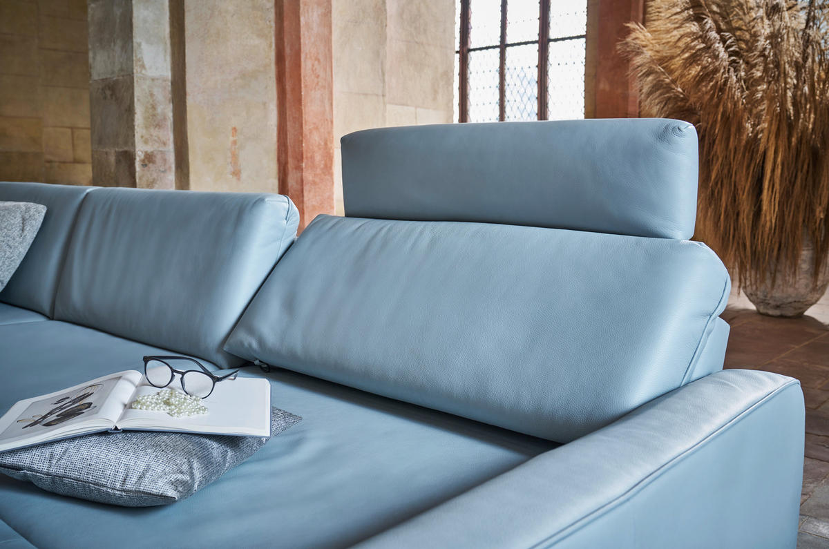 ECKSOFA in Echtleder Hellblau  - Anthrazit/Hellblau, Konventionell, Leder/Metall (324/179cm) - Johann Jakob