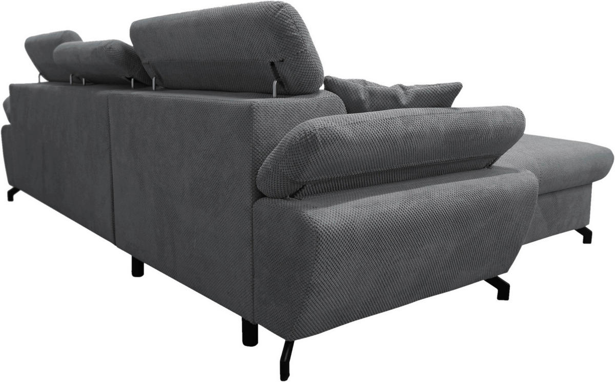 ECKSOFA OMEGA in Chenille Dunkelgrau  186/280 cm  - Dunkelgrau/Schwarz, Design, Textil/Metall (186/280cm) - MID.YOU