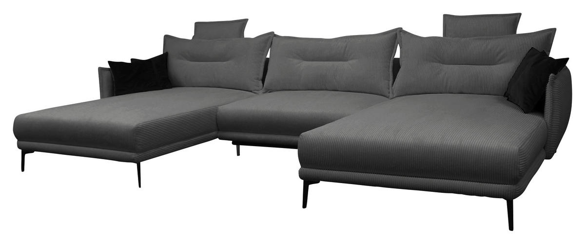 WOHNLANDSCHAFT NUOVO U Grau Cord  - Schwarz/Grau, Design, Textil/Metall (194/360/194cm) - MID.YOU