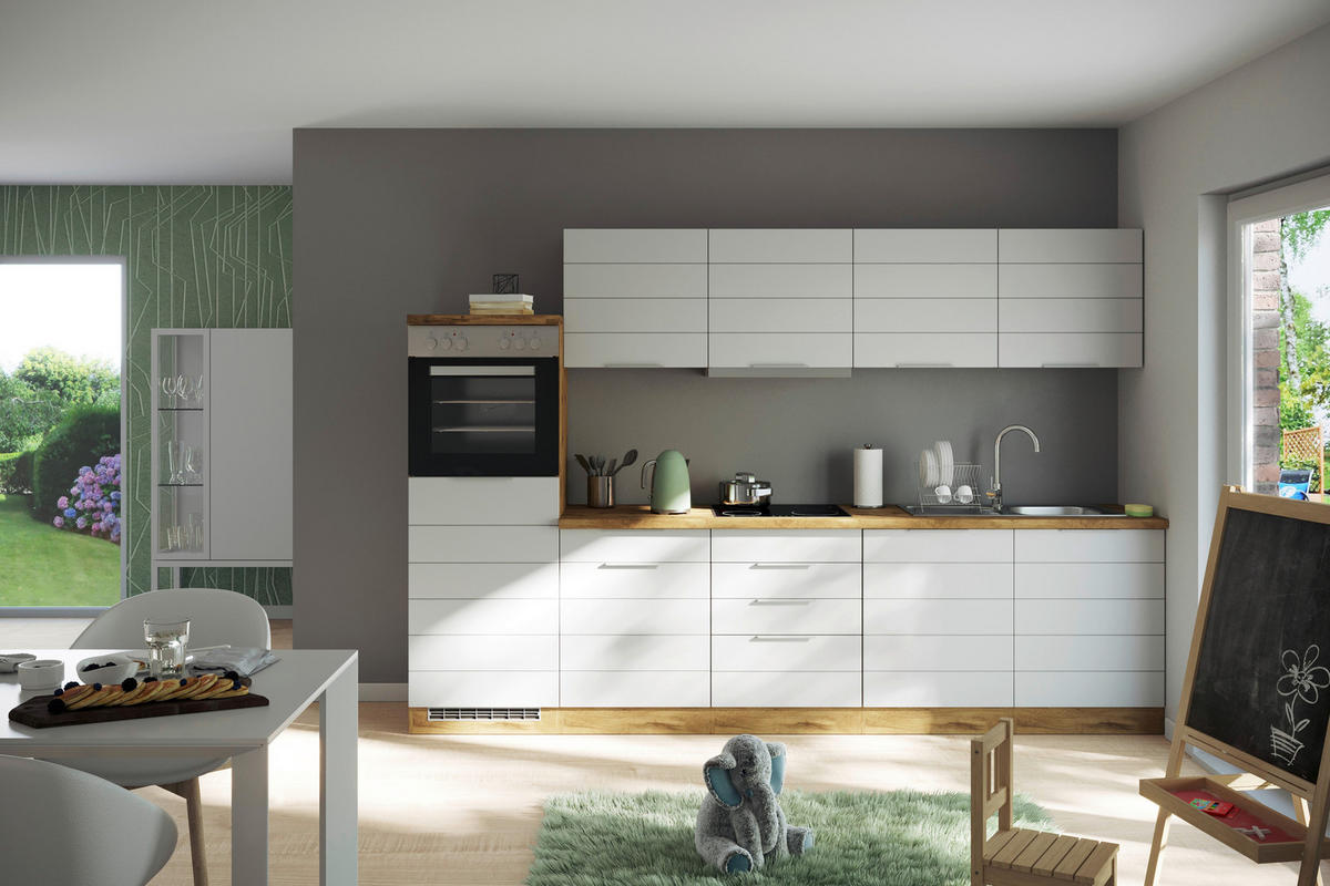 KÜCHENLEERBLOCK 300 cm   in Weiß, Eiche Wotan  - Eiche Wotan/Weiß, Design, Holzwerkstoff/Metall (300cm) - Held