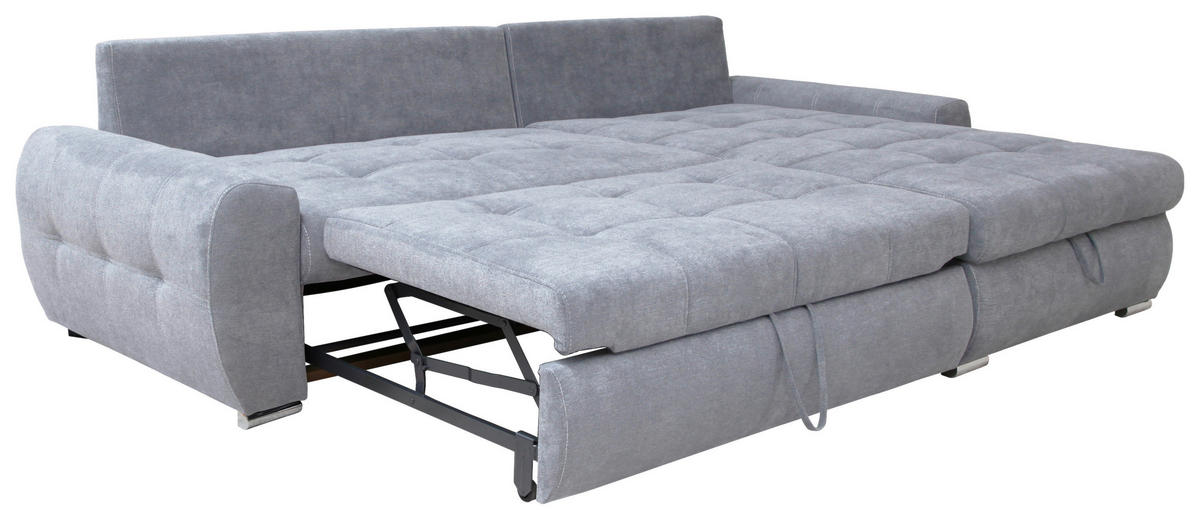 ECKSCHLAFSOFA  in Velours Hellgrau  - Chromfarben/Hellgrau, Design, Kunststoff/Textil (277/175cm) - Livetastic