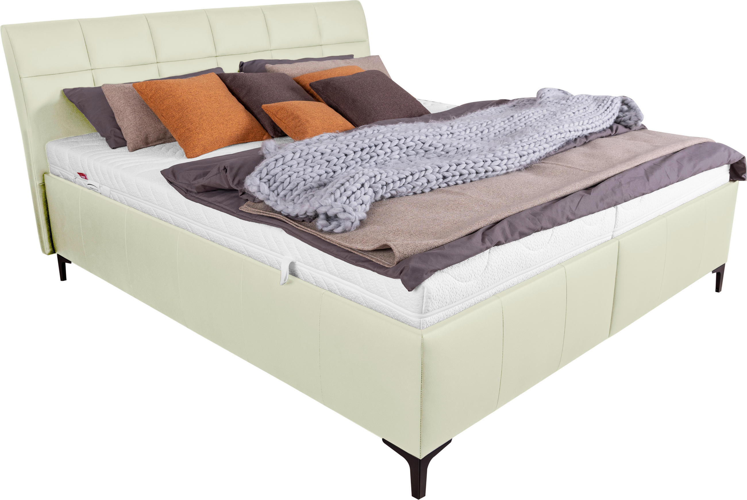 POLSTERBETT gepolstertes Kopfteil, Bettkasten, Lattenroste, Matratzen Creme 200/200 cm  - Creme/Schwarz, KONVENTIONELL, Leder/Holz (200/200cm) - Ada Austria