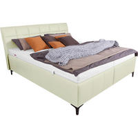 POLSTERBETT gepolstertes Kopfteil, Bettkasten, Lattenroste, Matratzen Creme 160/200 cm  - Creme/Schwarz, KONVENTIONELL, Leder/Holz (160/200cm) - Ada Austria