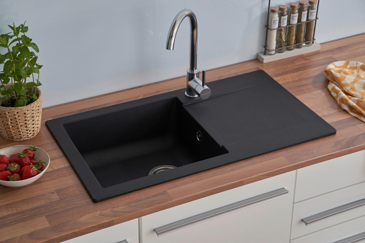 SPÜLE 1712DENVER78X44S  - Schwarz, Trend, Glas/Kunststoff (78/17/43,5cm) - Respekta