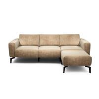 Dreisitzer inkl. Hocker Samt Sandfarben  - Sandfarben/Schwarz, Design, Textil/Metall (250/86/86-94cm) - SENSOO