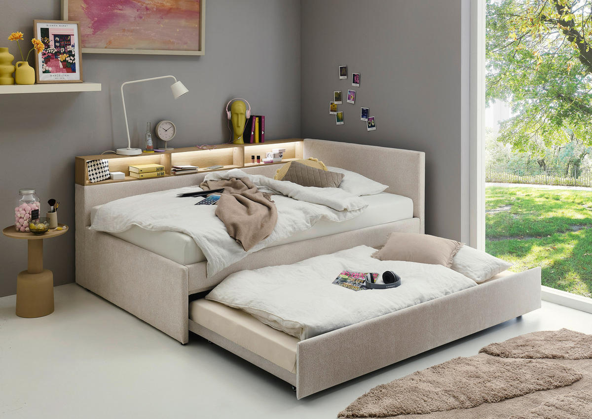 AUSZIEHBETT 120/200 cm,  in Beige, Matratze, Lattenrost  - Beige, MODERN, Holz/Holzwerkstoff (120/200cm) - Stylife
