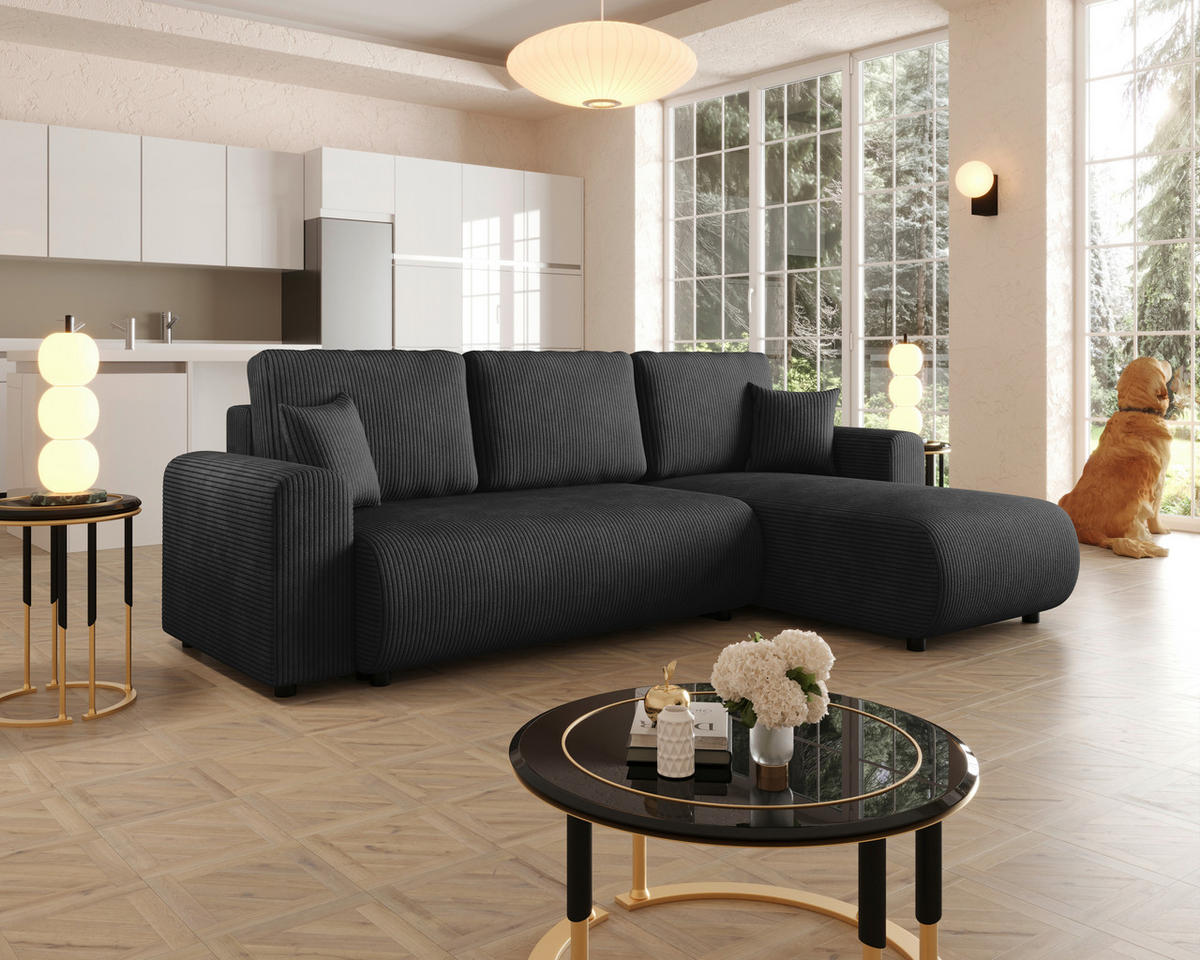 ECKSOFA  in Cord Anthrazit  - Anthrazit/Schwarz, KONVENTIONELL, Kunststoff/Textil (246/152cm) - Xora