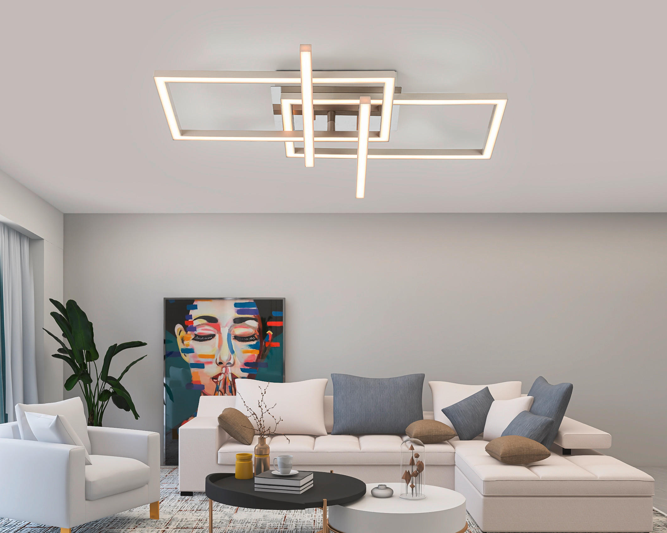 LED-DECKENLEUCHTE 24 W    50/43/7,6 cm  - Sandfarben/Chromfarben, Basics, Kunststoff/Metall (50/43/7,6cm) - Novel