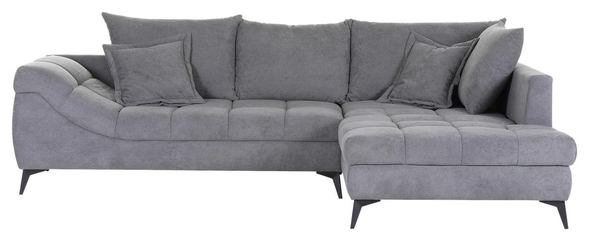 ECKSOFA Grau Flachgewebe  - Schwarz/Grau, Design, Textil/Metall (307/224cm) - Stylife