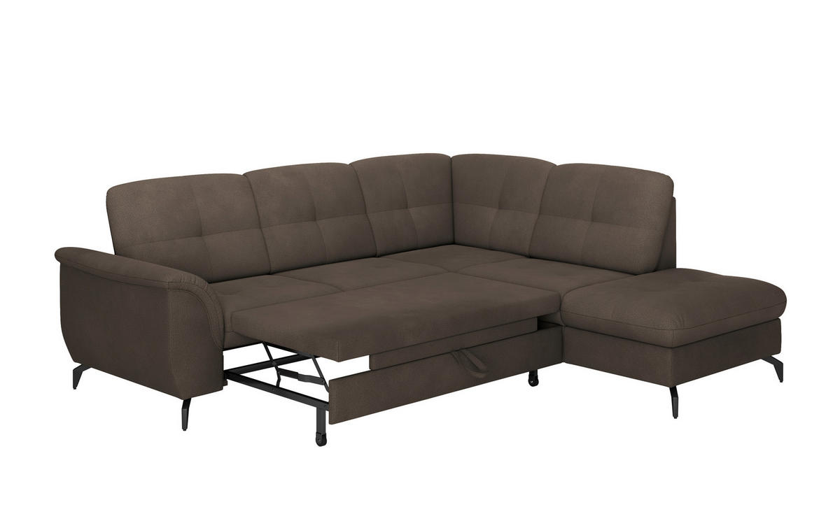 ECKSOFA ZORA E Dunkelbraun Flachgewebe  - Dunkelbraun/Schwarz, MODERN, Textil/Metall (244/212cm) - Sit & More
