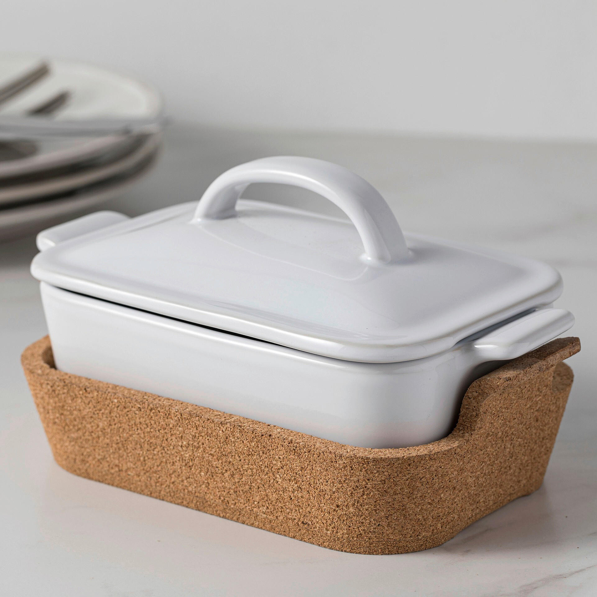 KASSEROLLE ENSEMBLE 0,87 L  - Weiß Hochglanz/Braun, Basics, Holz/Keramik (24/12/14cm) - Costa Nova