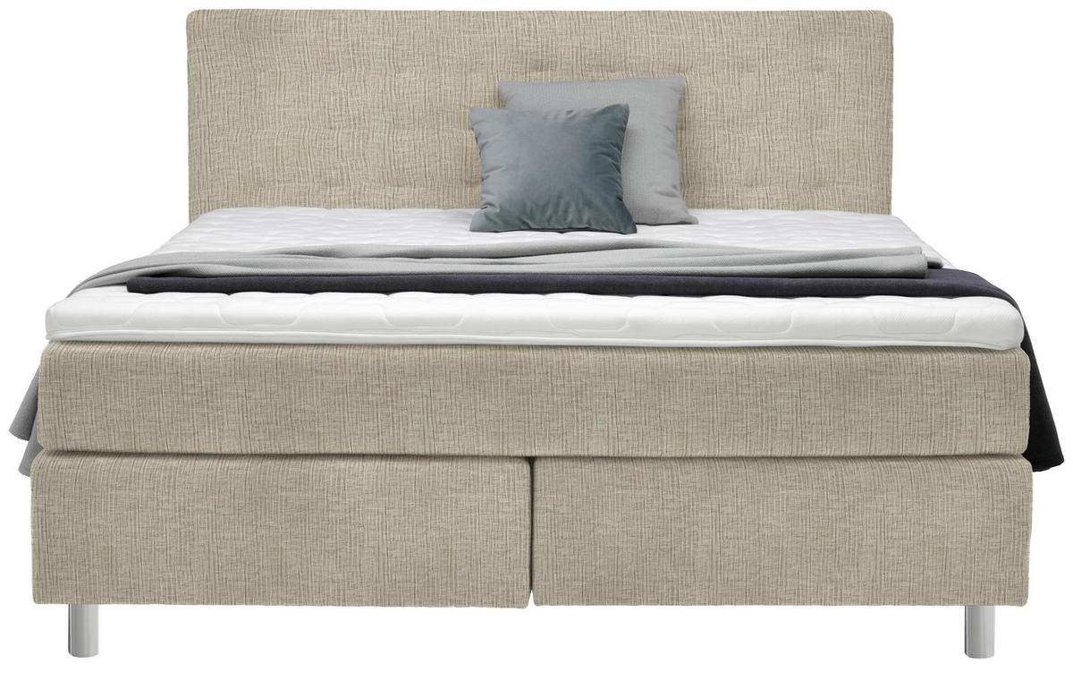 BOXSPRINGBETT 180/200 cm  in Beige  - Chromfarben/Beige, KONVENTIONELL, Kunststoff/Textil (180/200cm) - Voleo