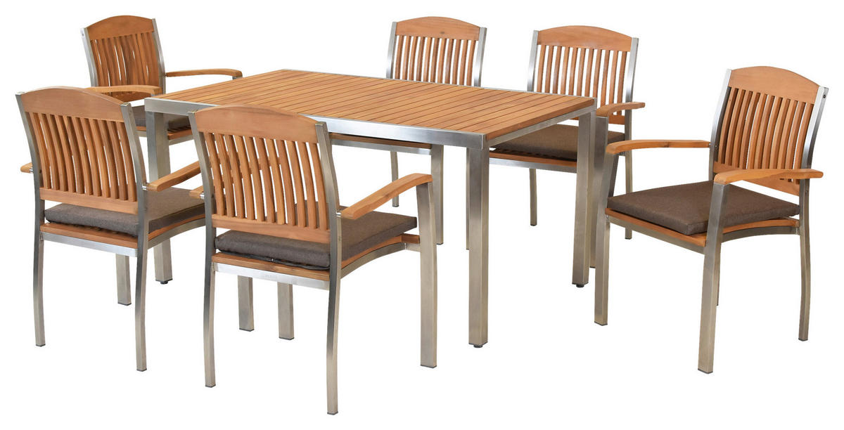 GARTENSET 13-teilig  - Edelstahlfarben/Braun, MODERN, Holz/Textil - Gardenson