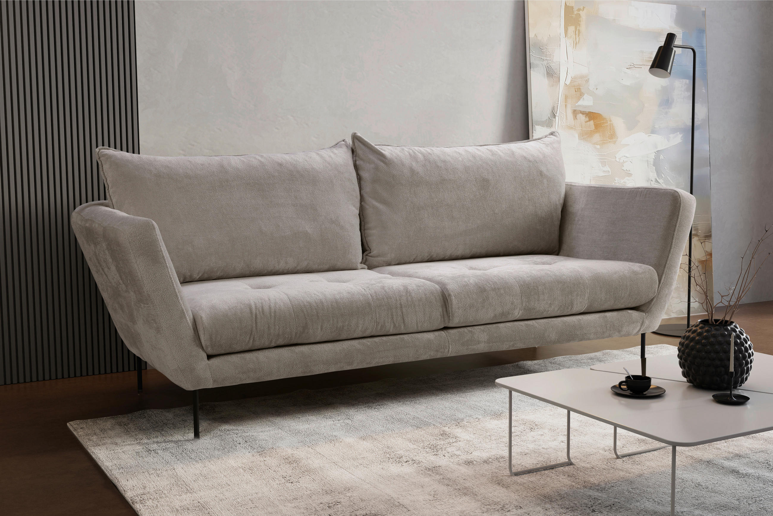 SOFA in Velours Grau  - Schwarz/Grau, Design, Textil/Metall (225/86/95cm) - MID.YOU
