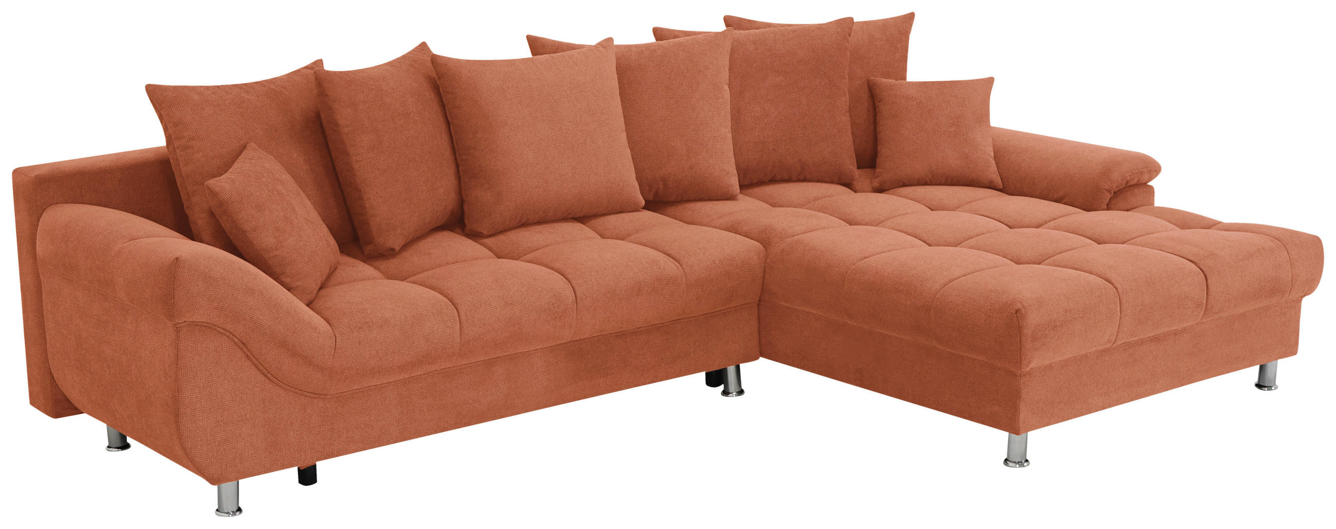 ECKSOFA Cognac Flachgewebe, Mikrofaser  - Chromfarben/Cognac, Design, Kunststoff/Textil (312/198cm) - Livetastic
