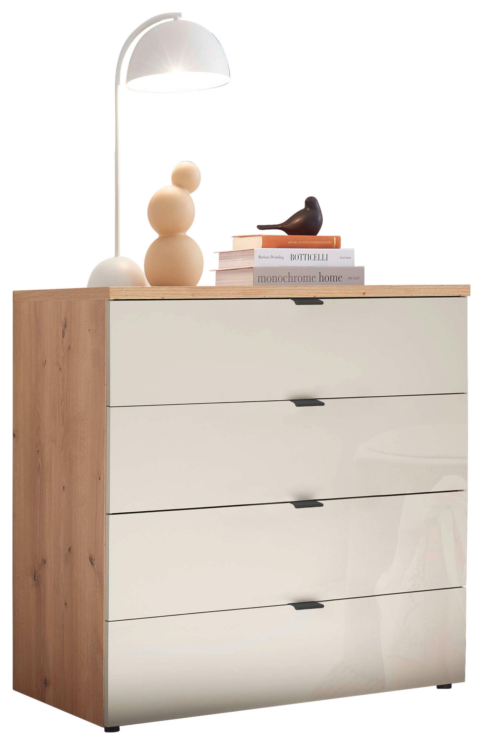 KOMMODE , 80/78,4/43 cm, 4 Schublade(n)  - Schieferfarben/Eiche Bianco, Basics, Glas/Holzwerkstoff (80/78,4/43cm) - Dieter Knoll