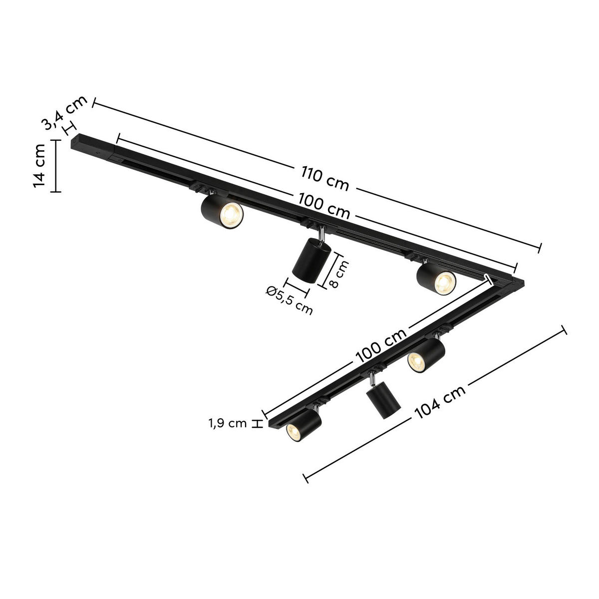 DECKENLEUCHTE 110/104/14 cm   - Schwarz, Trend, Kunststoff/Metall (110/104/14cm) - Novel