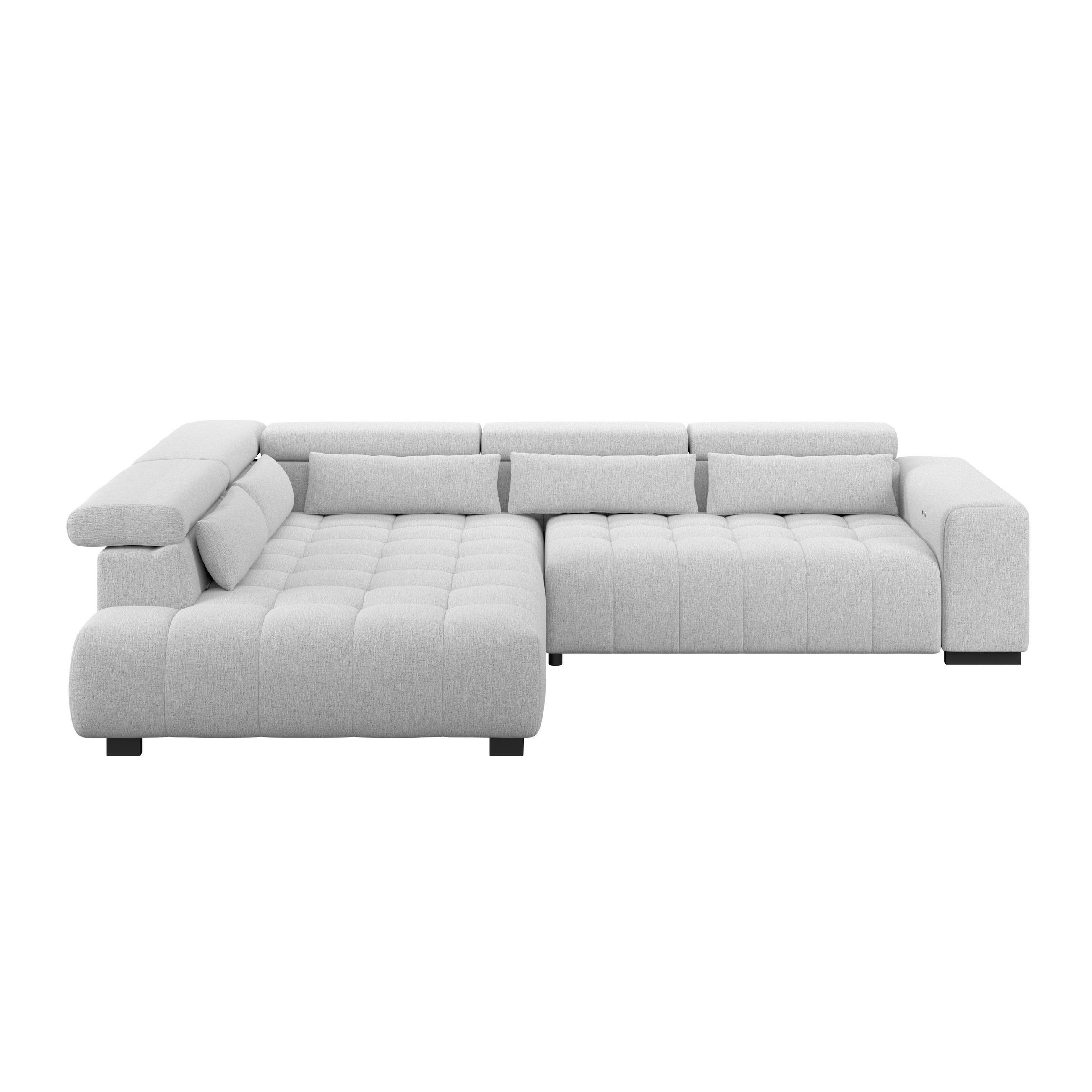 ECKSOFA MATERA Hellgrau Chenille, Struktur Nierenkissen, Kopfteilverstellung, Sitzvorzug  - Hellgrau/Schwarz, Trend, Holz/Textil (226/311cm) - MID.YOU