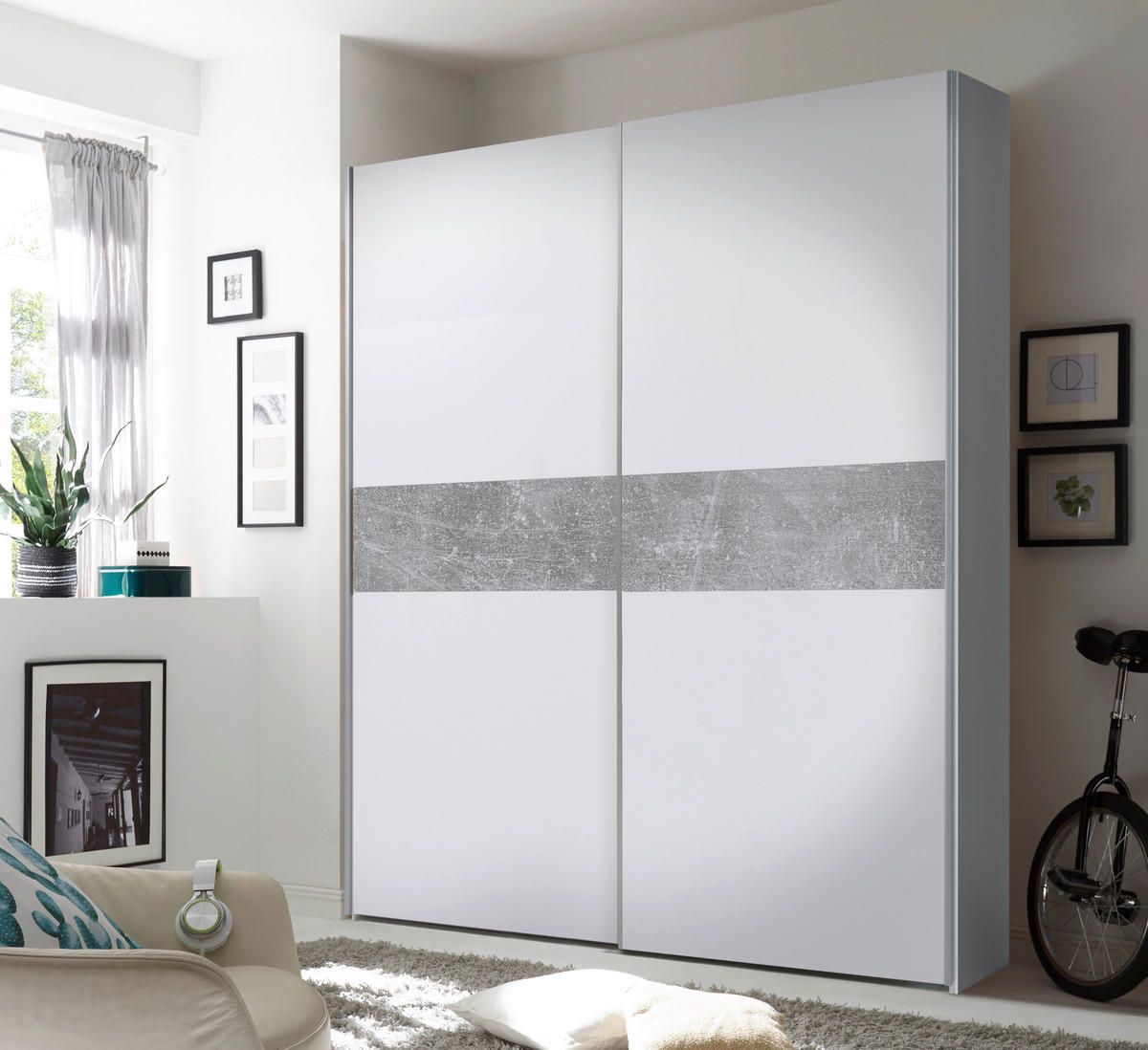 ORMAR S KLIZNIM VRATIMA siva, bijela   - bijela/srebrne boje, Moderno, drvni materijal (170/195/59cm) - Ti'me