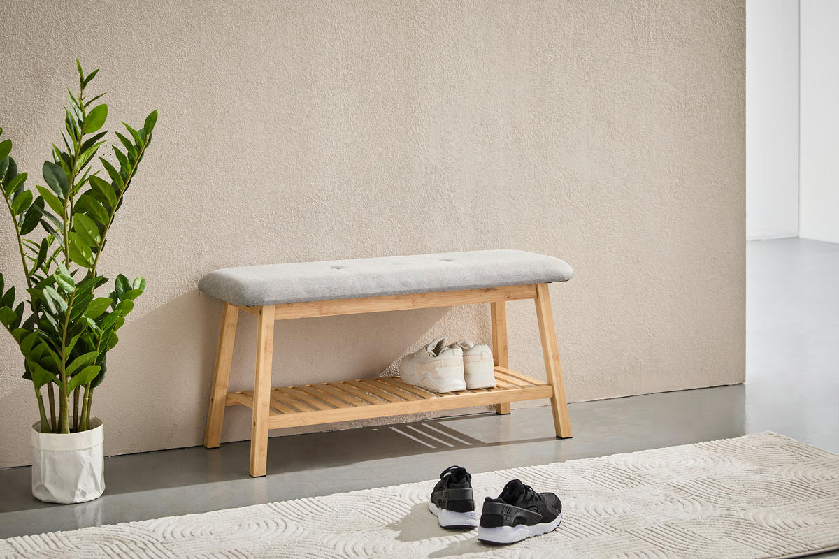 SCHUHBANK Grau, Naturfarben  - Naturfarben/Grau, Basics, Naturmaterialien/Textil (90/44.5/34.5cm) - Carryhome