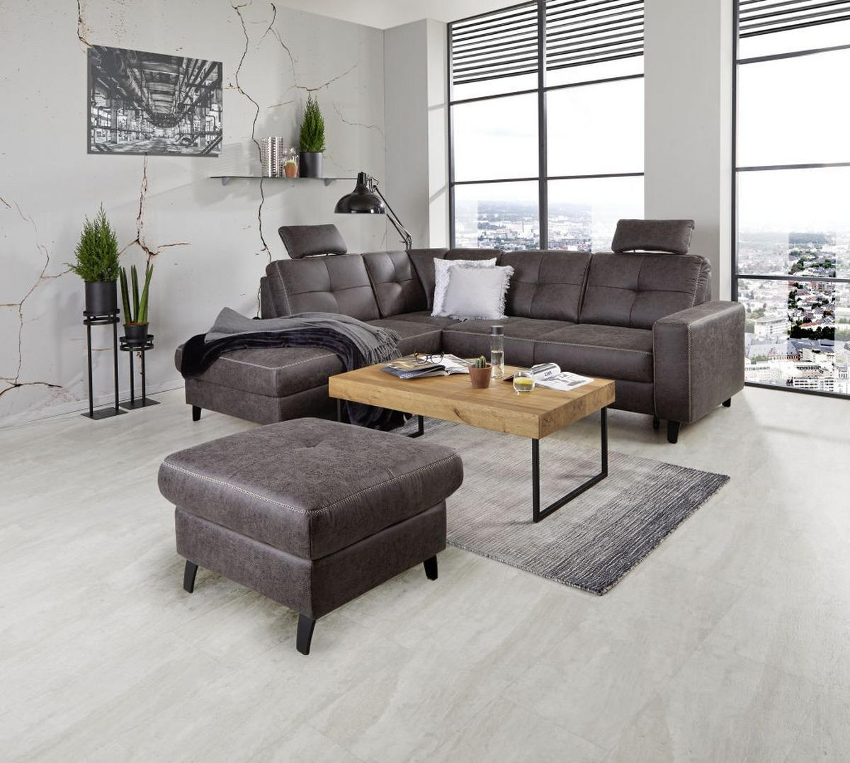 ECKSOFA in Anthrazit  - Anthrazit/Beige, Modern, Textil/Metall (219/237cm) - Sit & More