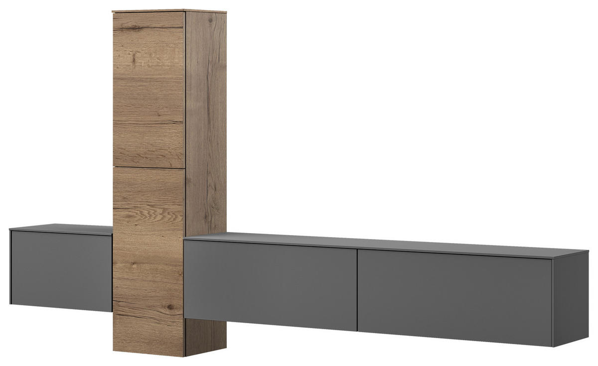 WOHNWAND  282/160/37 cm  in Schieferfarben  - Schieferfarben/Eichefarben, Design, Holzwerkstoff (282/160/37cm) - Celina Home